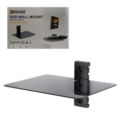 BLACK GLASS FLOATING SHELF SINGLE WALL MOUNTED UNDER WALL BRACKET TVs STB DVD