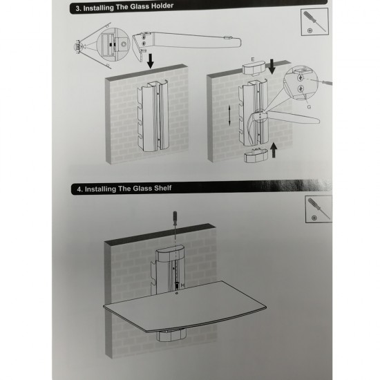 BLACK GLASS FLOATING SHELF SINGLE WALL MOUNTED UNDER WALL BRACKET TVs STB DVD