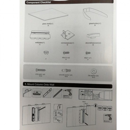 BLACK GLASS FLOATING SHELF SINGLE WALL MOUNTED UNDER WALL BRACKET TVs STB DVD