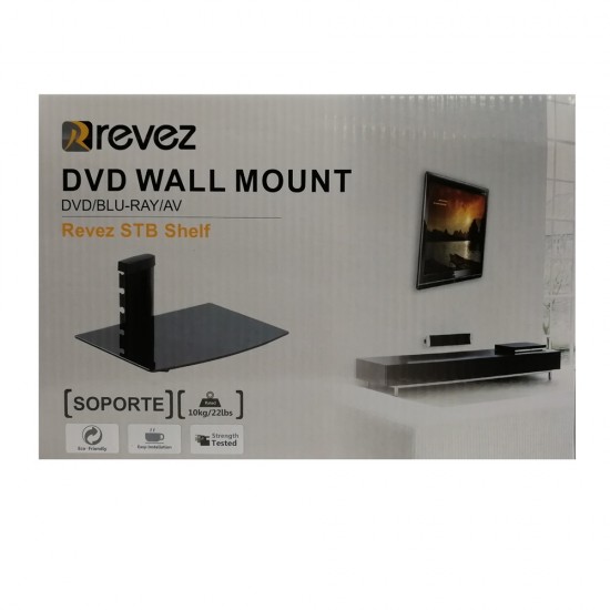 BLACK GLASS FLOATING SHELF SINGLE WALL MOUNTED UNDER WALL BRACKET TVs STB DVD