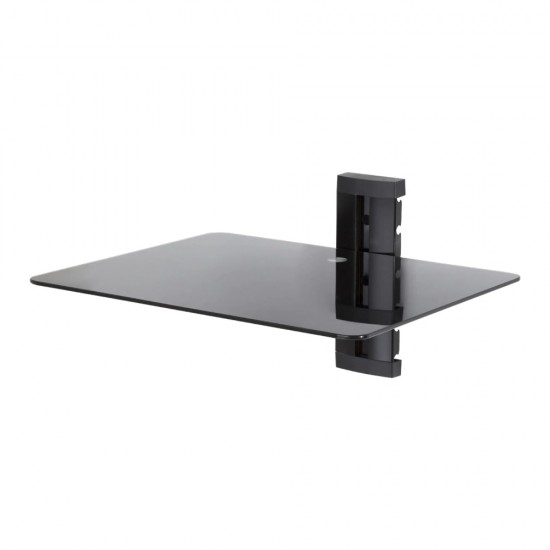 BLACK GLASS FLOATING SHELF SINGLE WALL MOUNTED UNDER WALL BRACKET TVs STB DVD