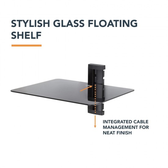 BLACK GLASS FLOATING SHELF SINGLE WALL MOUNTED UNDER WALL BRACKET TVs STB DVD