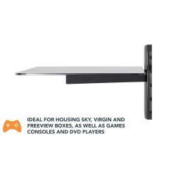 BLACK GLASS FLOATING SHELF SINGLE WALL MOUNTED UNDER WALL BRACKET TVs STB DVD