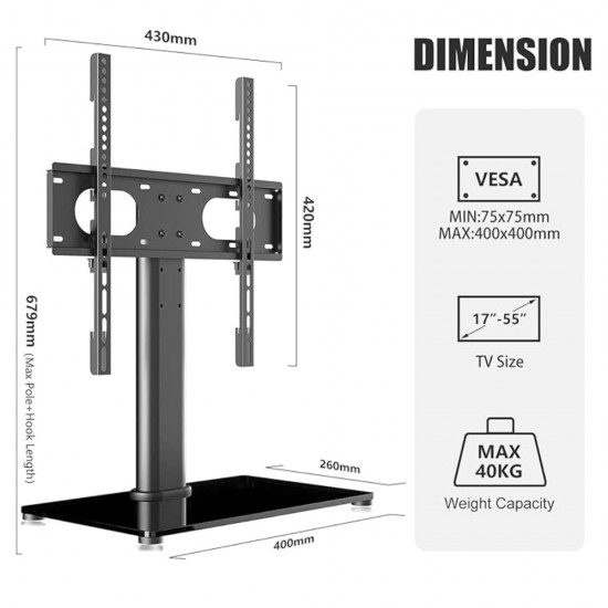 UNIVERSAL TV STAND TABLE TOP PEDESTAL WITH BRACKET M 17’’-55’’ ADJUSTABLE STAND