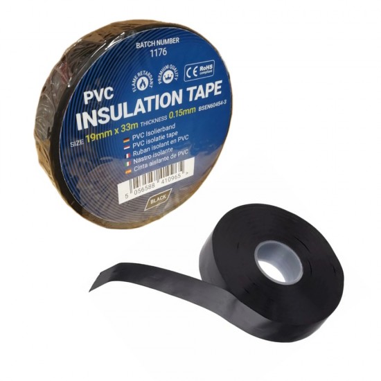 Electrical Insulation PVC Tape Waterproof Flame Retardant 33m x 19mm – Black Electrical Insulation PVC Tape Waterproof Flame Retardant 33m x 19mm – Black