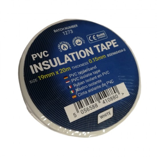 ELECTRICAL INSULATION PVC TAPE WATERPROOF TAPE FLAME RETARDANT 20M X 19MM WHITE