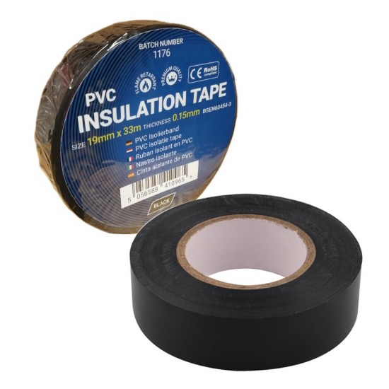 Electrical Insulation PVC Tape Waterproof Flame Retardant 33m x 19mm – Black Electrical Insulation PVC Tape Waterproof Flame Retardant 33m x 19mm – Black