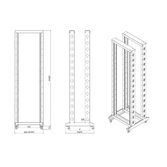 Revez 4 Post Open Frame Floor Standing Data Network Rack 47U