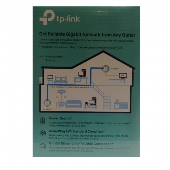 TP-LINK AV1000 GIGABIT Powerline Adapter Kit TL-PA7017 1 Port