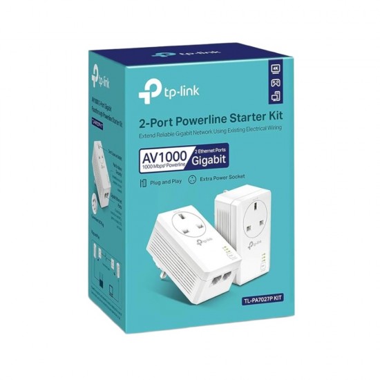 TP-LINK TL-PA7027P AV1000 Gigabit Passthrough Powerline Starter Kit