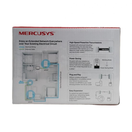 Mercusys AV1000 Powerline Adapter Kit MP500 Extender 300m Range Speed 1000 Mbps from Satcity.ie  Ireland Limerick