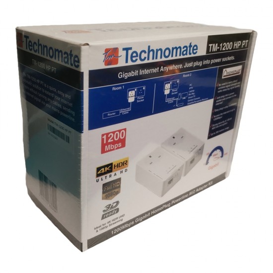 TECHNOMATE 1200MBPS GIGABIT HOMEPLUG AV2 POWERLINE SET ADAPTOR WITH PASS THROUGH from Satcity.ie Ireland Limerick TECHNOMATE 1200MBPS GIGABIT HOMEPLUG AV2 POWERLINE SET ADAPTOR WITH PASS THROUGH