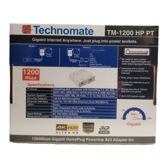 TECHNOMATE 1200MBPS GIGABIT HOMEPLUG AV2 POWERLINE SET ADAPTOR WITH PASS THROUGH from Satcity.ie Ireland Limerick TECHNOMATE 1200MBPS GIGABIT HOMEPLUG AV2 POWERLINE SET ADAPTOR WITH PASS THROUGH