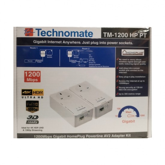 TECHNOMATE 1200MBPS GIGABIT HOMEPLUG AV2 POWERLINE SET ADAPTOR WITH PASS THROUGH from Satcity.ie Ireland Limerick TECHNOMATE 1200MBPS GIGABIT HOMEPLUG AV2 POWERLINE SET ADAPTOR WITH PASS THROUGH