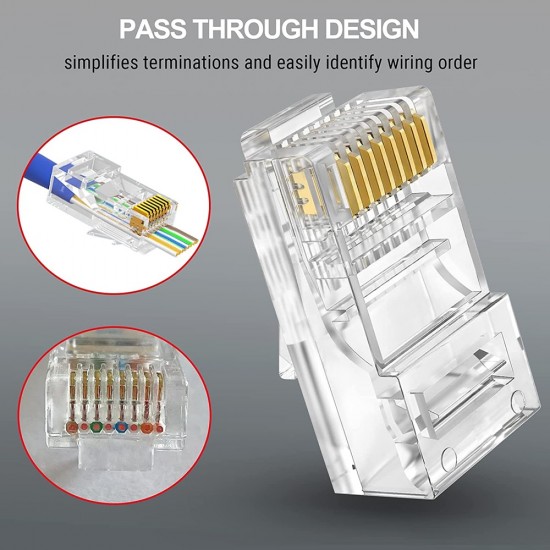 EASY PUSH RJ45 PASS THROUGH ETHERNET CONNECTOR CRIMP CAT5 CAT5E CABLE ENDS 1 from Satcity.ie  Ireland Limerick