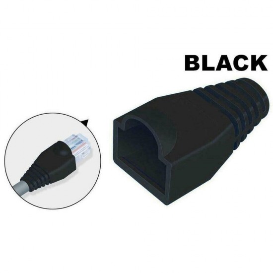 Black RJ45 Strain Relief Boots for Cat6 Ethernet Cable (Pack of 100)