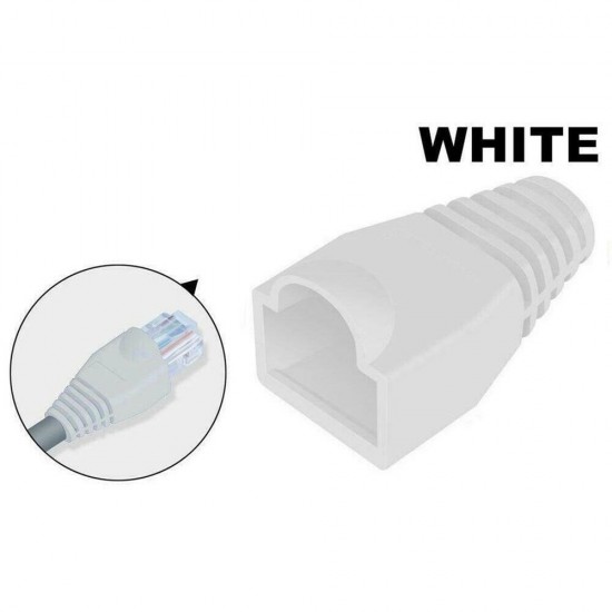 WHITE RJ45 STRAIN RELIEF BOOT PLUG CONNECTOR BOOTS FOR CAT 5 6 ETHERNET CABLE 10