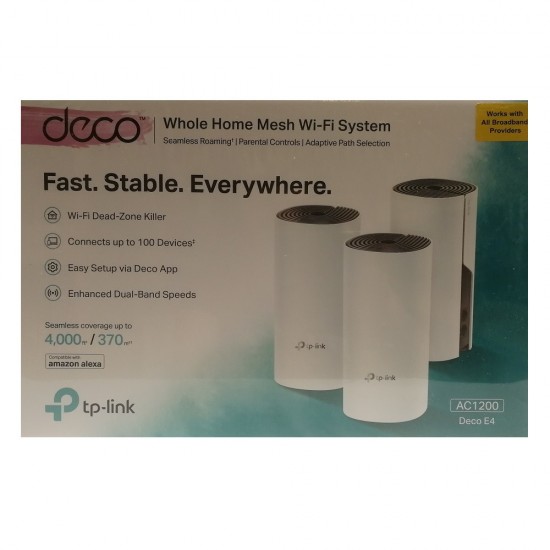 WHOLE HOME MESH WI-FI SYSTEM AC1200 DECO E4 3PK SPEED BOOSTER ITHERNET AMPLIFIER