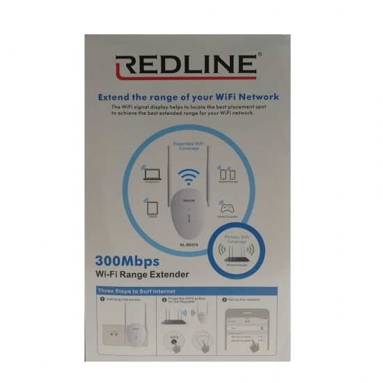 REDLINE WI-FI RANGE SIGNAL EXTENDER RL-RE876 REPEATER BOOSTER ITHERNET AMPLIFIER
