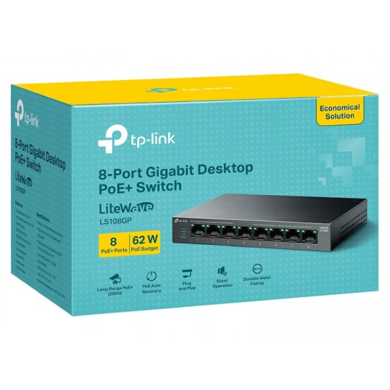 TP-LINK 8 Unmanaged POE+ Switch Gigabit Desktop LS108GP