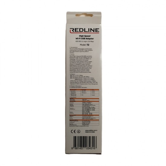 USB WiFi Adapter T2 – 2.4GHz Wireless Network Card (Redline)