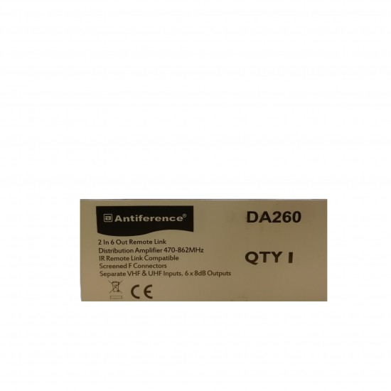Antiference 2 x 6 Way TV Amplifier with Bypass F-Type DA260/48 5G Ready