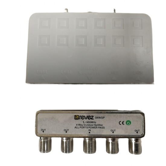 4 WAY POWER PASS OUTDOOR TV SPLITTER VIRGIN SAORVIEW PLASTIC HOUSING VHF UHF