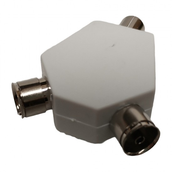 2 WAY COAXIAL TV AERIAL SPLITTER Y ADAPTER COAX DUAL CONVERTER MALE TO 2 FEMALI