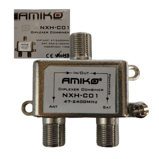 Satellite Aerial Signal Combiner PRO Splitter Diplexer UHF F Type Amiko (indoor)
