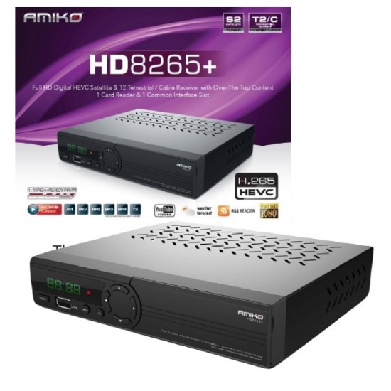 Amiko HD8265+Combo DVB-S2 + DVB-T2/C For UK Freeview HD Satellite TV Free To AIR
