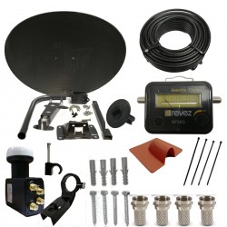 SKY / FREESAT Satellite Dish KIT  SAT SIGNAL FINDER Quad LNB 10M Black RG6