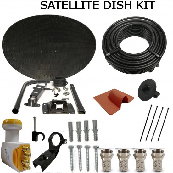 SKY FREESAT SATELLITE DISH KIT ZONE 2 QUAD LNB MK4 HD 5M RG6 BLACK CABLE