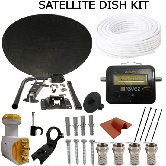 SKY / FREESAT Satellite Dish KIT  SAT SIGNAL FINDER Quad LNB 10M White RG6