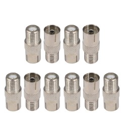 FEMALE COAXIAL SOCKET TO F TYPE FEMALE TV AERIAL CABLE CONNECTOR ADAPTER X 10