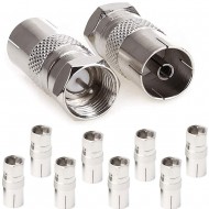 FEMALE COAXIAL SOCKET TO F TYPE MALE TV AERIAL CABLE CONNECTOR ADAPTER X 10