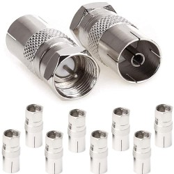 FEMALE COAXIAL SOCKET TO F TYPE MALE TV AERIAL CABLE CONNECTOR ADAPTER X 10