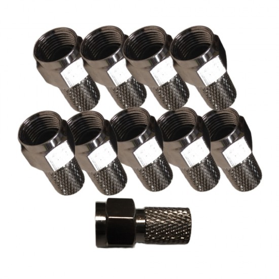 10x F-Connector Black PRO Screw-On Plugs with O-Ring (Metal)