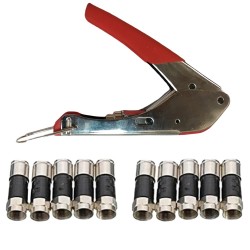 PROFESSIONAL COMPRESSION CRIMPING TOOL 10 F CONNECTORS RG6 CT100 UNIVERSAL KIT